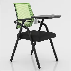 MEHWSUR Student Chair with Desk Attached,Tablet Arm Chair Mesh Office Chair with Lumbar Support,Foldable Computer Desk Chair with Writing Board and Cup Holder Metal Frame Backrest (Color : Green)