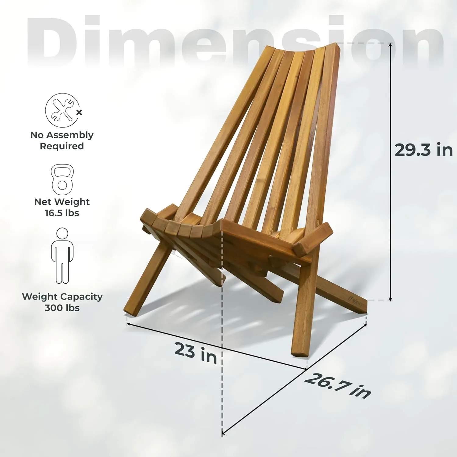 Melino Wooden Folding Chair Set of 2 - Low Profile Acacia Wood Outdoor Furniture Patio Lounge Chair with FSC Certified - Fully Assembled Foldable Chairs for Patio, Porch, Pool Deck, Lawn, Garden