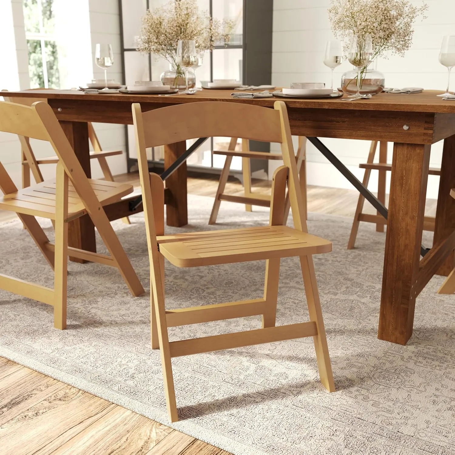 Merrick Lane Nathan Folding Solid Wood Dining Chair, Luxurious Curved Back, Versatile, Solid Beechwood Construction, Mortise & Tenon, Oak
