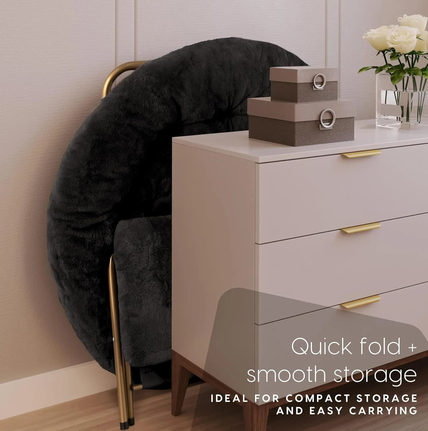 Milliard Cozy Chair with Footrest Ottoman/Faux Fur Saucer Chair for Bedroom/X-Large (Black)