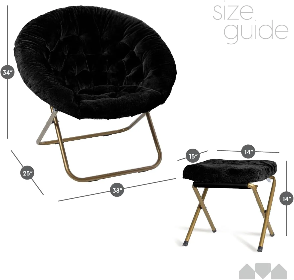 Milliard Cozy Chair with Footrest Ottoman/Faux Fur Saucer Chair for Bedroom/X-Large (Black)
