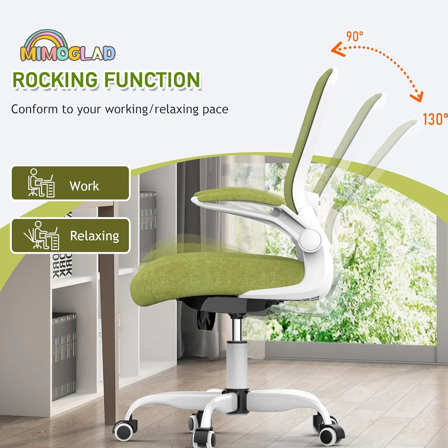 Mimoglad Ergonomic High Back Mesh Office Chair, Adjustable Lumbar Support, Thickened Seat Cushion (Modern, Green Pear)