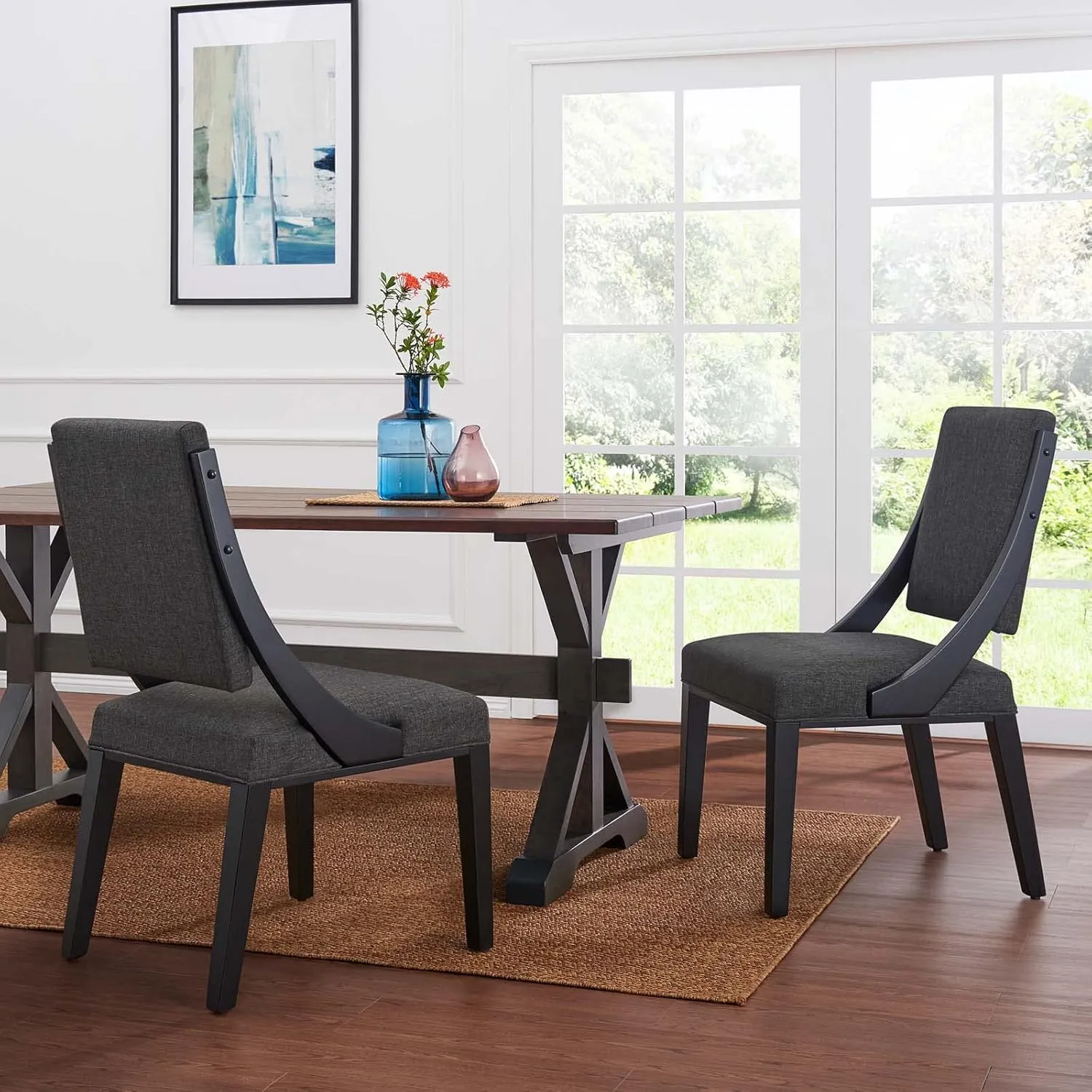 Modway EEI-4553-GRY Cambridge Upholstered Fabric Dining Chairs - Set of 2, Gray