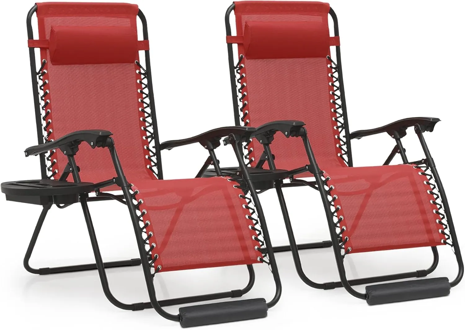 MoNiBloom 25-Inch Zero Gravity Chairs Set of 2, Patio Anti Gravity Recliner, Foldable Outdoor Lounger with Cup Holder Tray, Headrest and Footrest for Beach Camping, Maroon