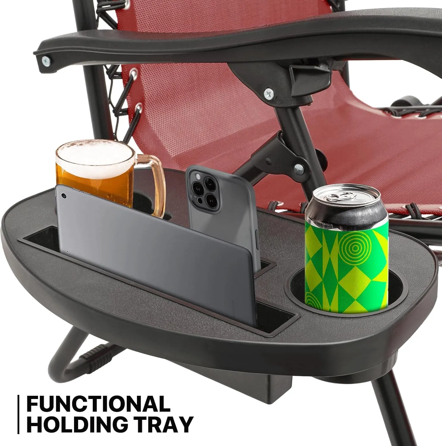 MoNiBloom 25-Inch Zero Gravity Chairs Set of 2, Patio Anti Gravity Recliner, Foldable Outdoor Lounger with Cup Holder Tray, Headrest and Footrest for Beach Camping, Maroon