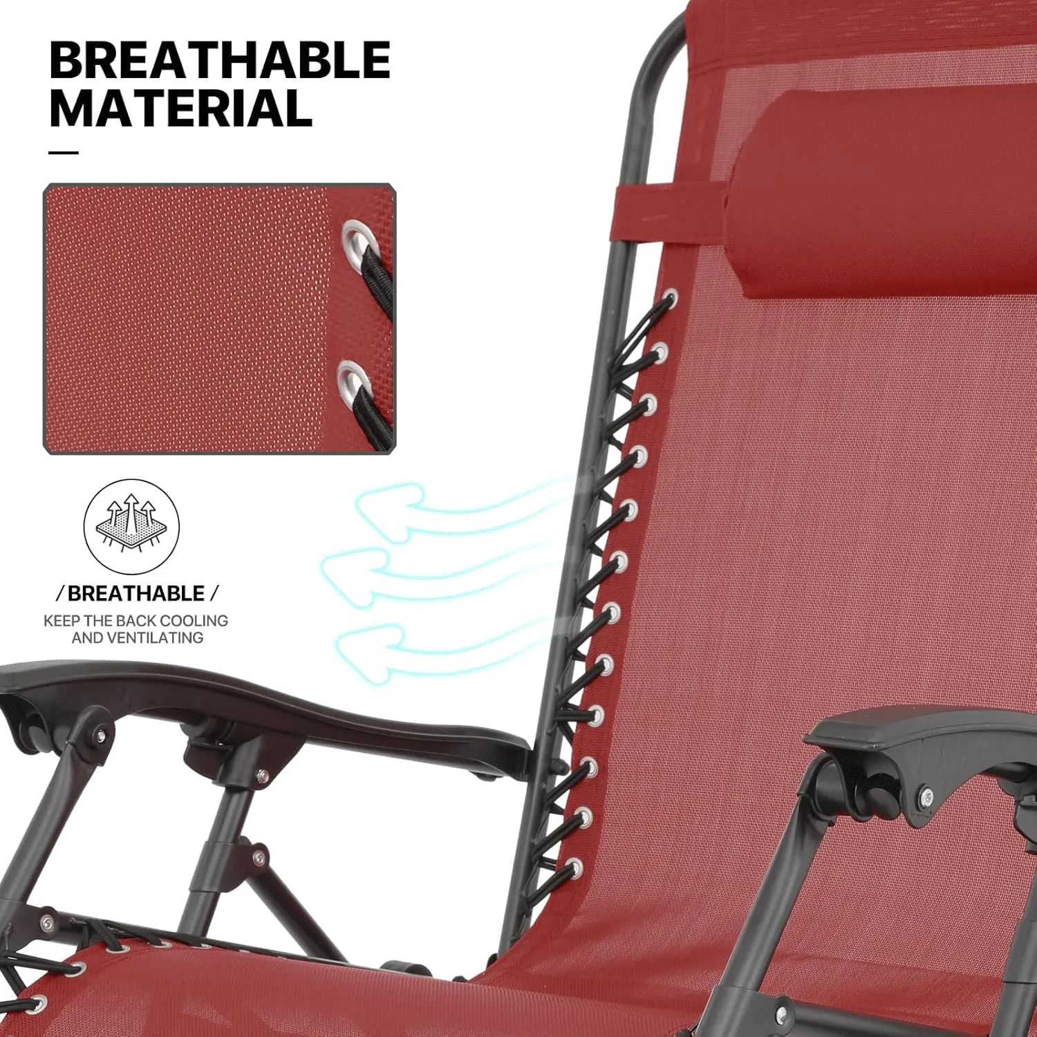 MoNiBloom 25-Inch Zero Gravity Chairs Set of 2, Patio Anti Gravity Recliner, Foldable Outdoor Lounger with Cup Holder Tray, Headrest and Footrest for Beach Camping, Maroon