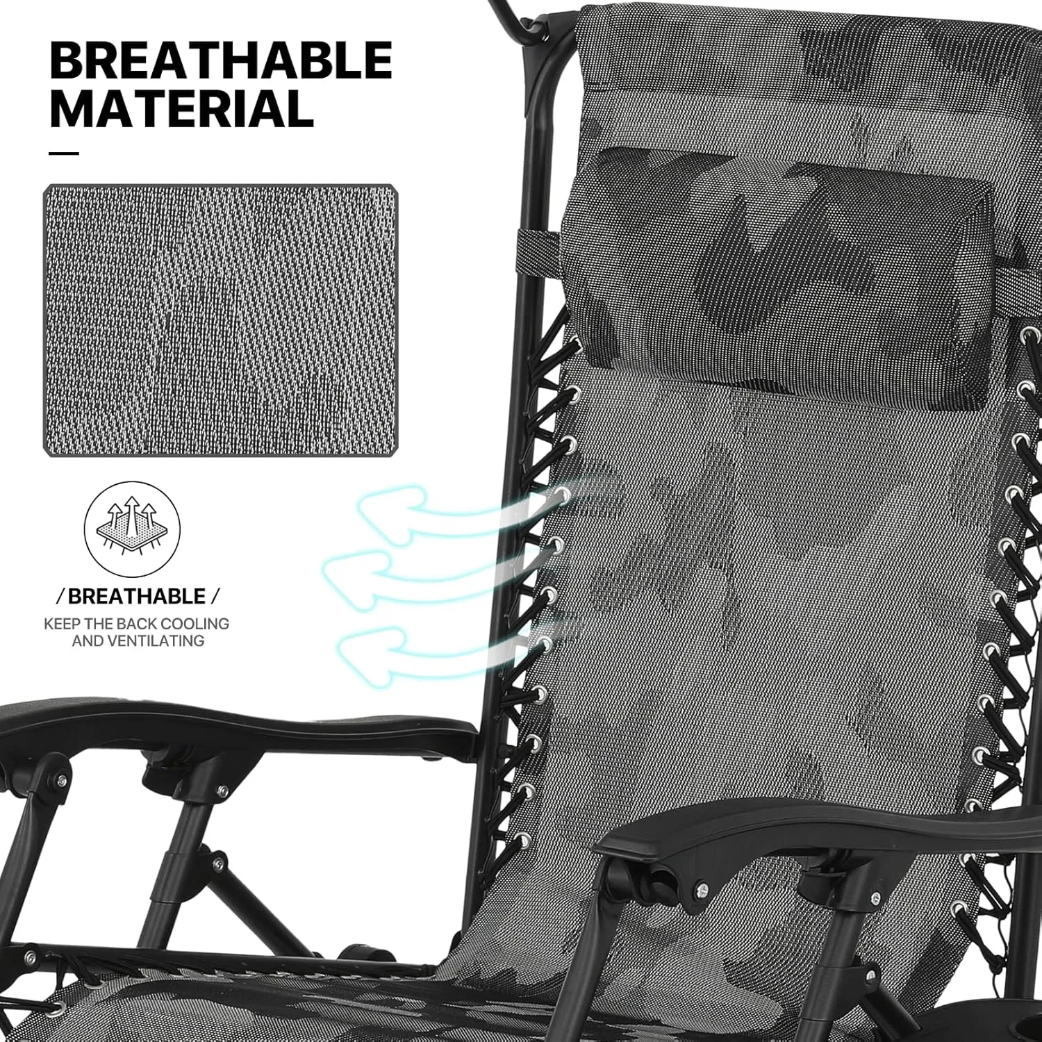 MoNiBloom Zero Gravity Chairs Set of 2, Patio Anti Gravity Recliners with Canopy Shade, Foldable Outdoor Lounger with Cup Holder Tray and Headrest for Beach Camping, Camouflage