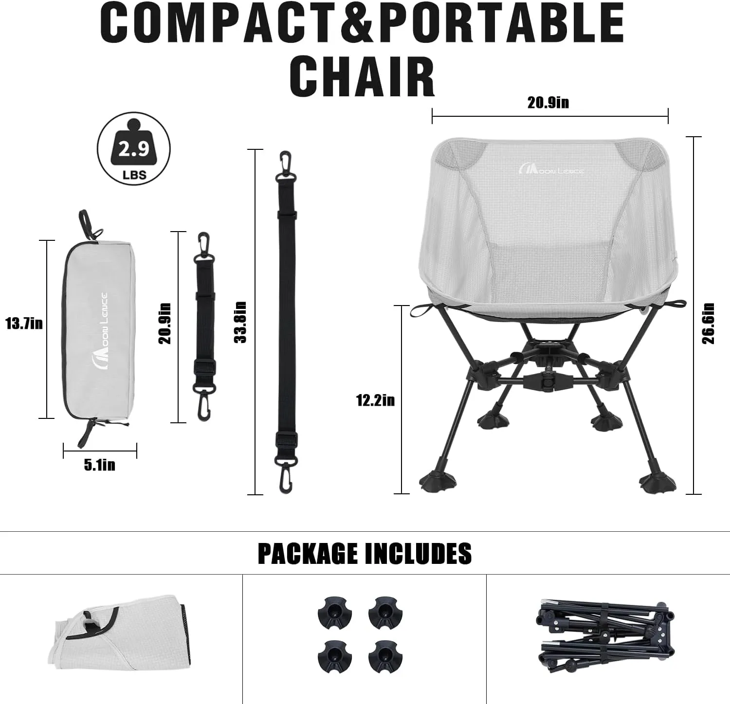 MOON LENCE Portable Camping Chair Backpacking Chair - The 4th Generation Ultralight Folding Chair - Compact, Lightweight Foldable Chairs for Hiking Mountaineering, Beach