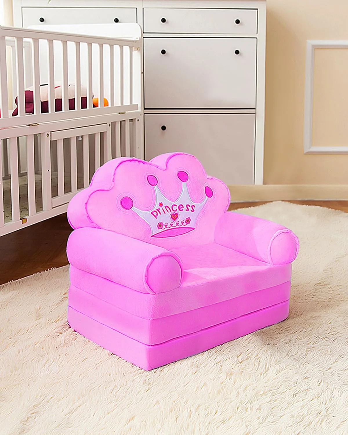 MOONBEEKI Kids Couch Fold Out, Foldable Princess Chair for Toddlers for Ages 18 Months and Up, Sofa Bed for Kids Folding Toddler Lounger Chair for Bedroom for Girl （Purple）