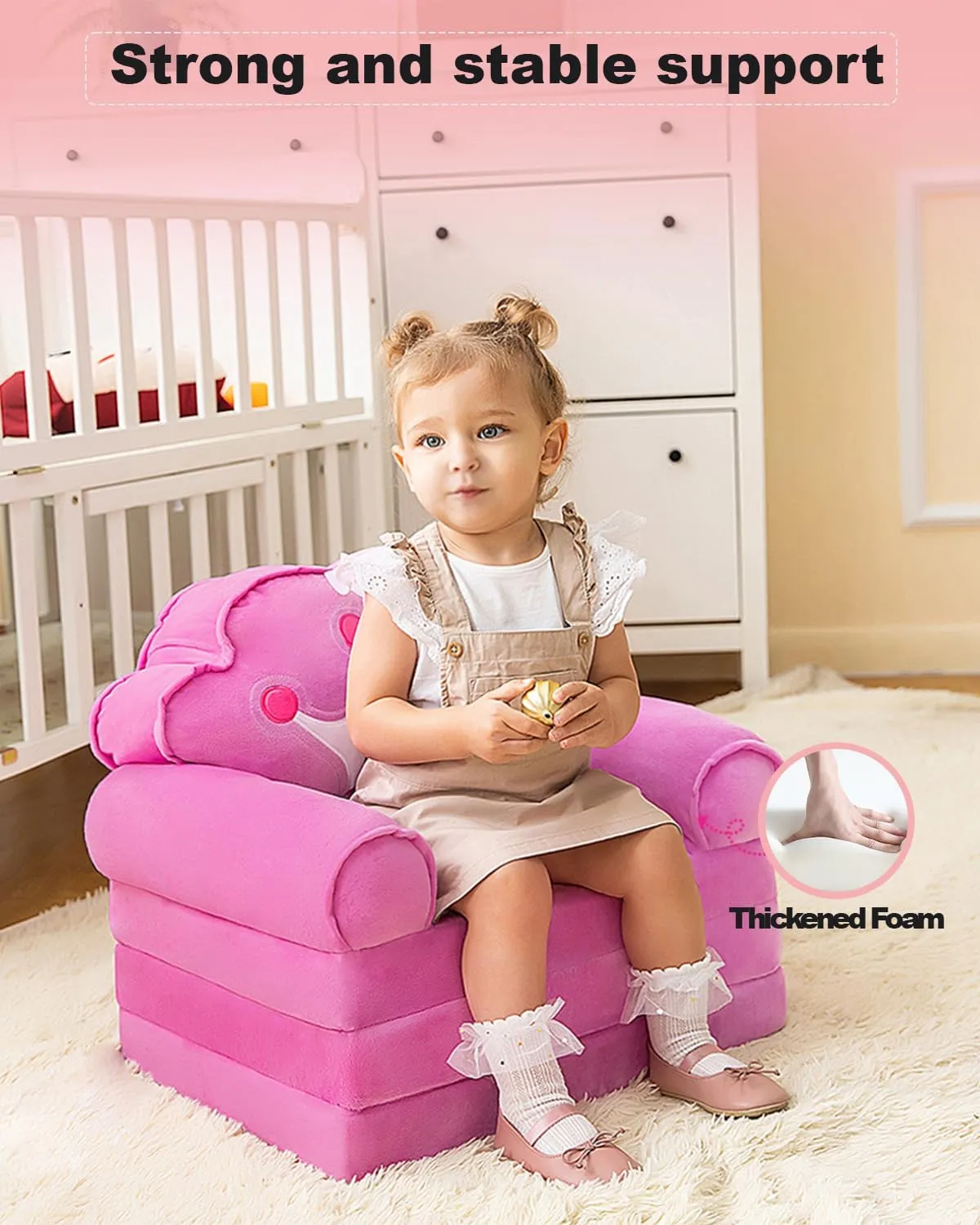 MOONBEEKI Kids Couch Fold Out, Foldable Princess Chair for Toddlers for Ages 18 Months and Up, Sofa Bed for Kids Folding Toddler Lounger Chair for Bedroom for Girl （Purple）