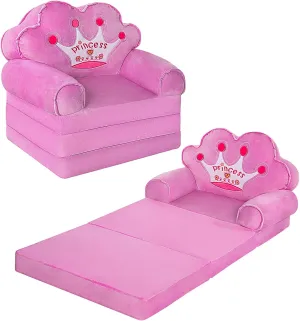 MOONBEEKI Kids Couch Fold Out, Foldable Princess Chair for Toddlers for Ages 18 Months and Up, Sofa Bed for Kids Folding Toddler Lounger Chair for Bedroom for Girl （Purple）