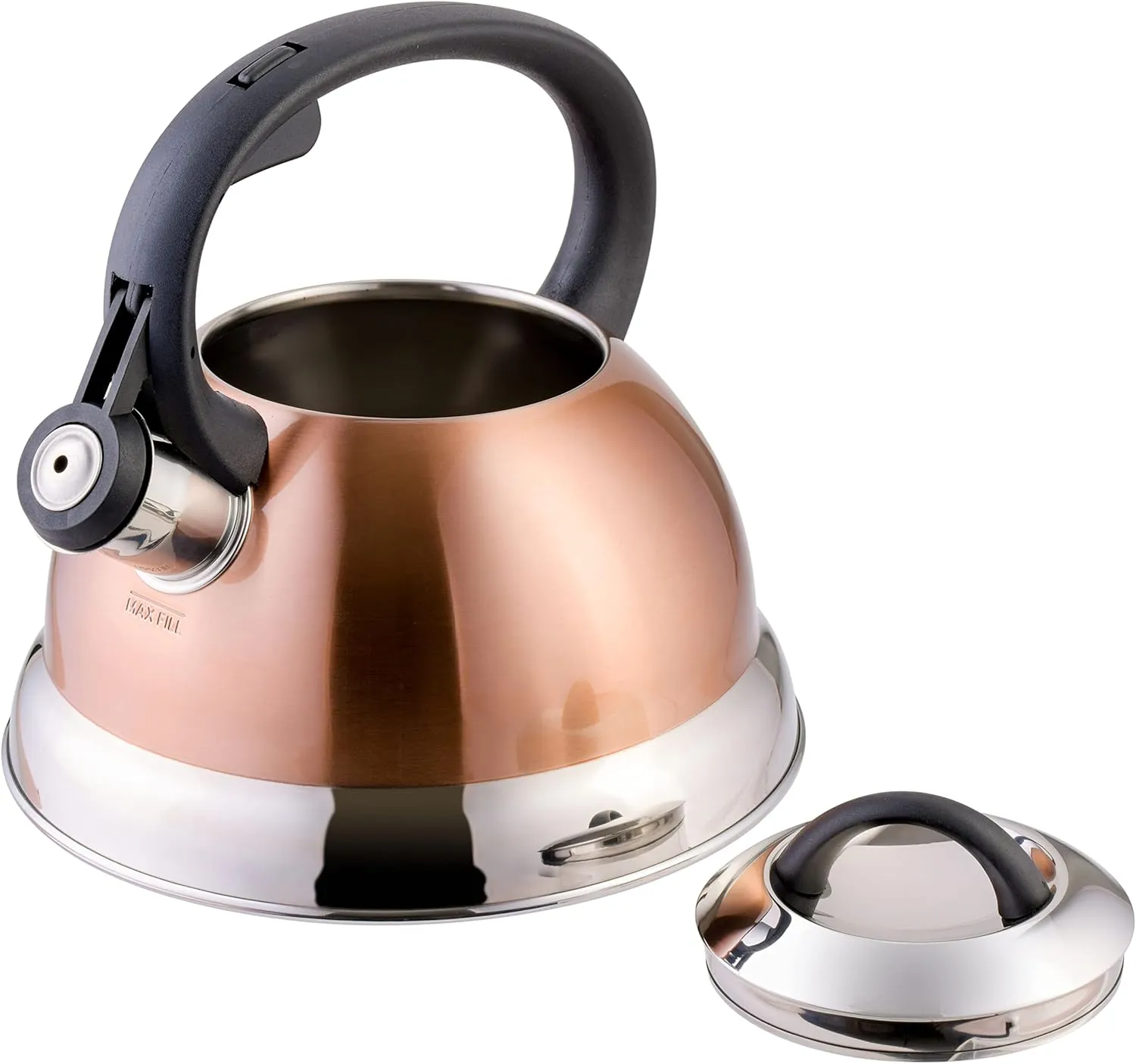 Mr. Coffee Flintshire Stainless Steel Whistling Tea Kettle W/Nylon Handle, 1.75-Quart, Copper