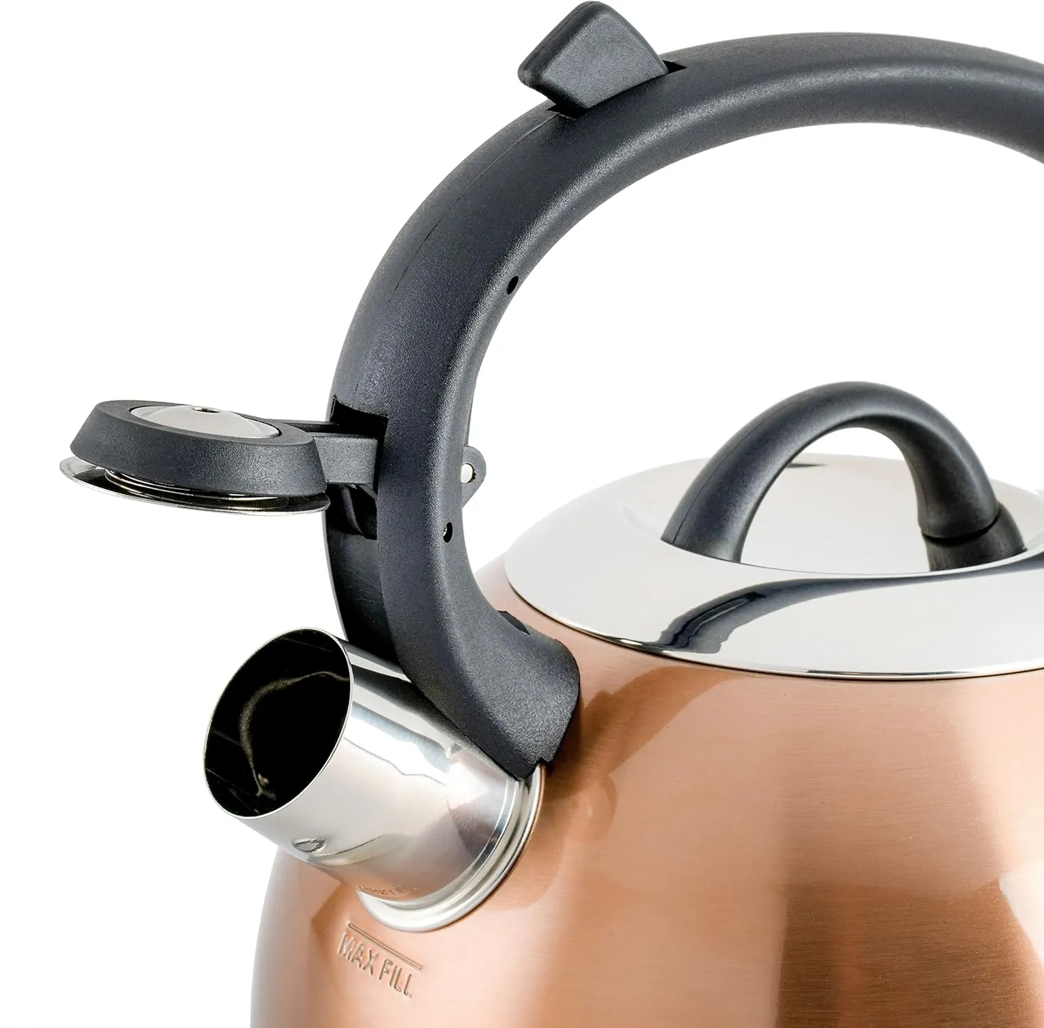 Mr. Coffee Flintshire Stainless Steel Whistling Tea Kettle W/Nylon Handle, 1.75-Quart, Copper