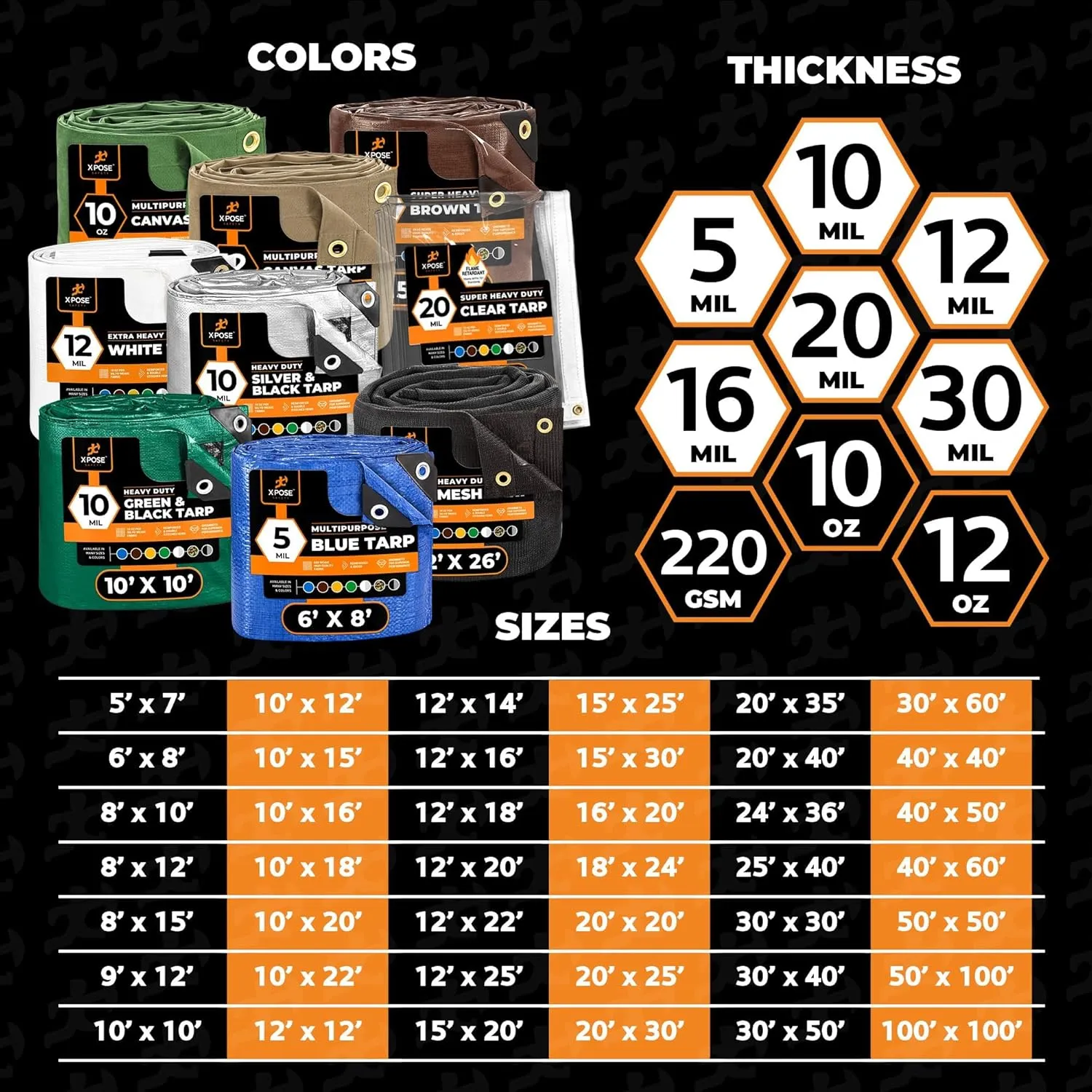 Multipurpose Protective Cover Brown Poly Tarp 40' x 60' - Durable, Water Resistant, Weather Resistant - 5 Mil Thick Polyethylene - by Xpose Safety