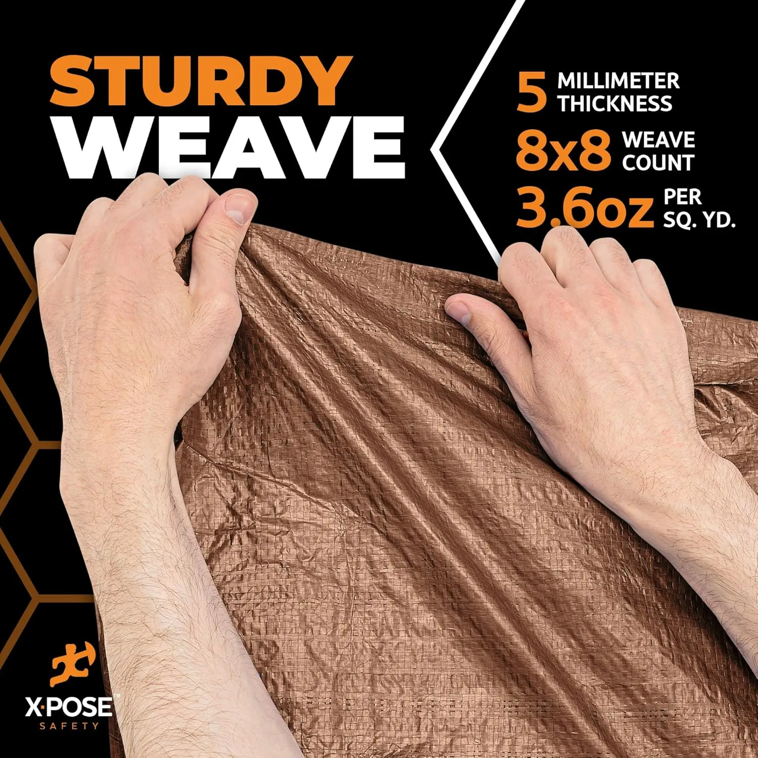 Multipurpose Protective Cover Brown Poly Tarp 40' x 60' - Durable, Water Resistant, Weather Resistant - 5 Mil Thick Polyethylene - by Xpose Safety