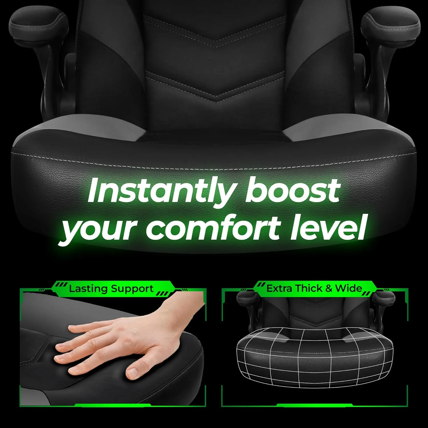 N-GEN GAMING Video Gaming Chair Ergonomic Office Desk Chair with Lumbar Support Adjustable Height Padded Flip Up Arms and Swivel Wheels Racing Style Design for Adults with PU Leather (Grey)