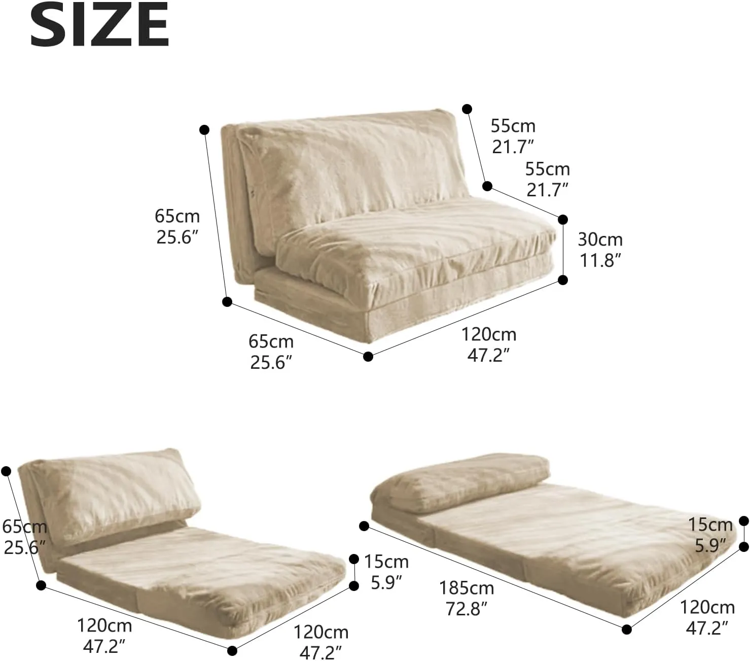 N&V Folding Matress Sofa Bean Bag Bed, Foam Filling Folding Matress Sofa, Includes Removable and Machine Washable Cover, Soft Premium Faux Fur (Medium, Champagne)