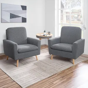 Naomi Home Frida Mid - Century Accent Chairs Set of 2 Durable Wood Frame Living Room Chairs Set of 2 Reading Chair with armrest Soft Teddy Fleece Side Chair Oak Legs arm Chairs - Gray
