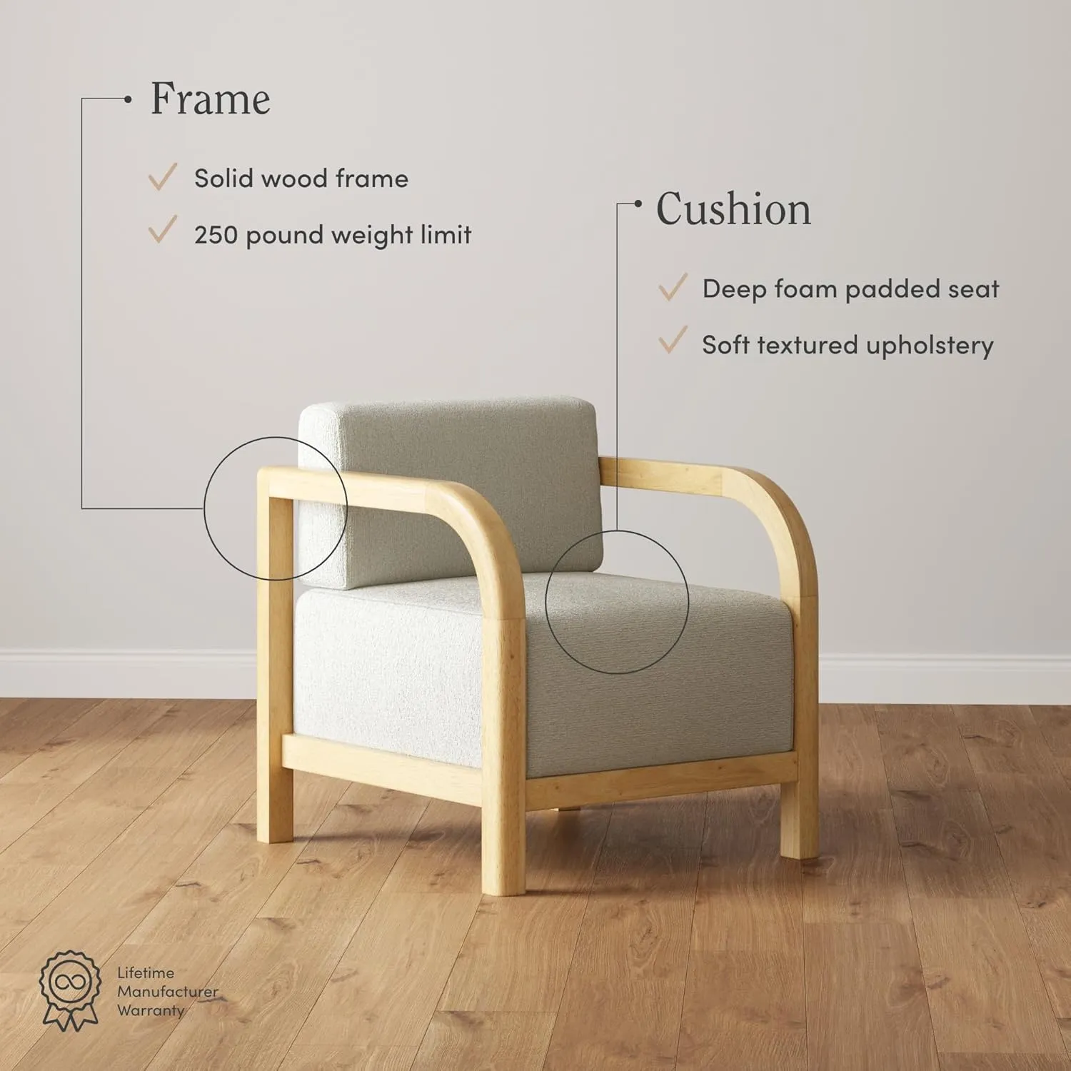 Nathan James Jayden Scandinavian Accent Chair, Linen Upholstered Bedroom Chair with Solid Wood Frame and Plush Cushioned Seat, Natural Brown