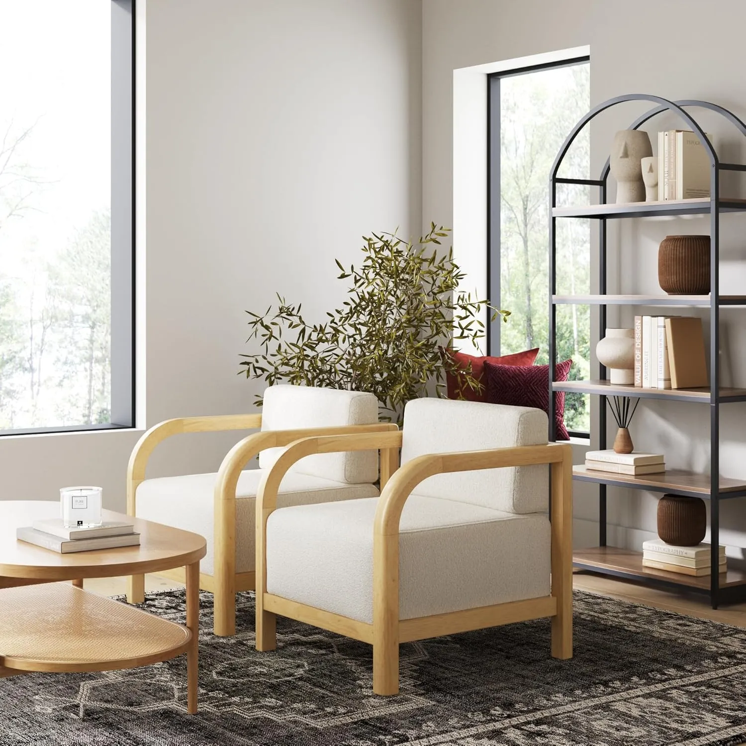Nathan James Jayden Scandinavian Accent Chair, Linen Upholstered Bedroom Chair with Solid Wood Frame and Plush Cushioned Seat, Natural Brown