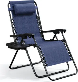 Nestl Zero Gravity Chairs, Portable Patio Lounge Chair Outdoor with Pillows & Cup Holder Trays, Adjustable Steel Mesh Reclining Camping Chair, Folding Patio Lawn Chair for Deck, Beach, Yard - Blue
