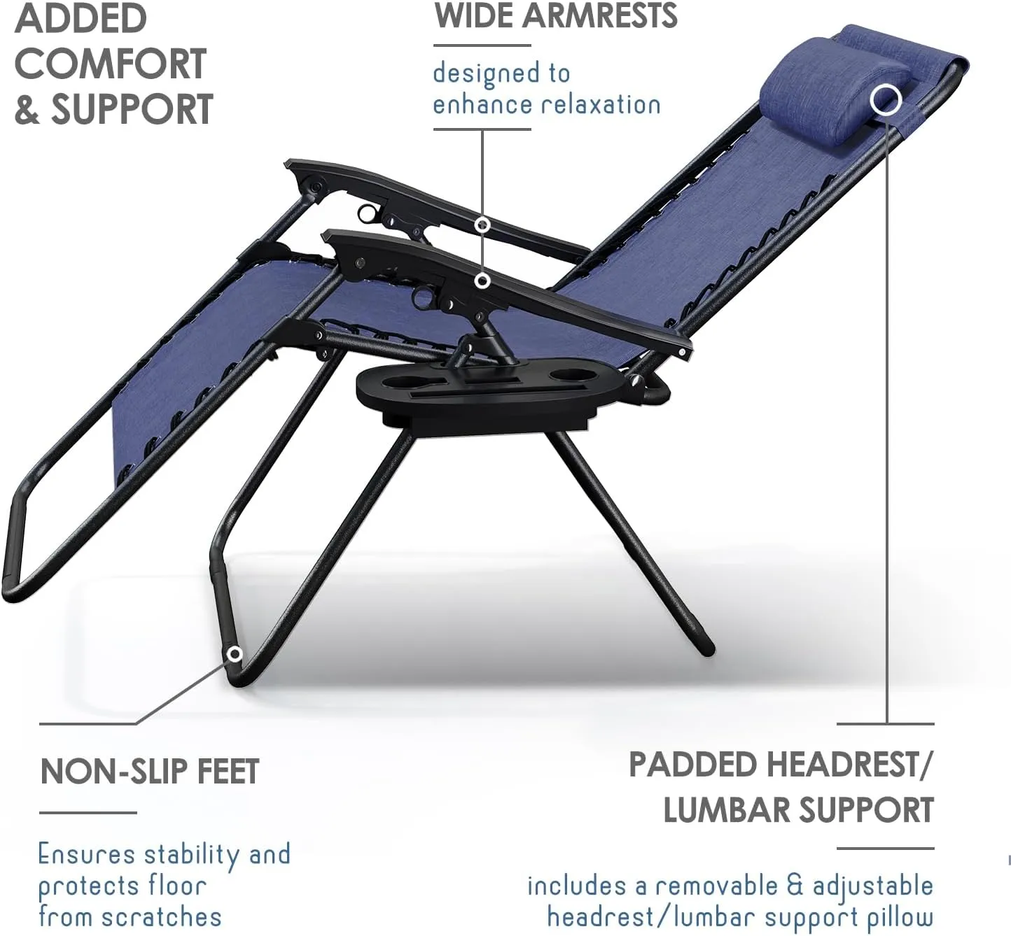 Nestl Zero Gravity Chairs, Portable Patio Lounge Chair Outdoor with Pillows & Cup Holder Trays, Adjustable Steel Mesh Reclining Camping Chair, Folding Patio Lawn Chair for Deck, Beach, Yard - Blue