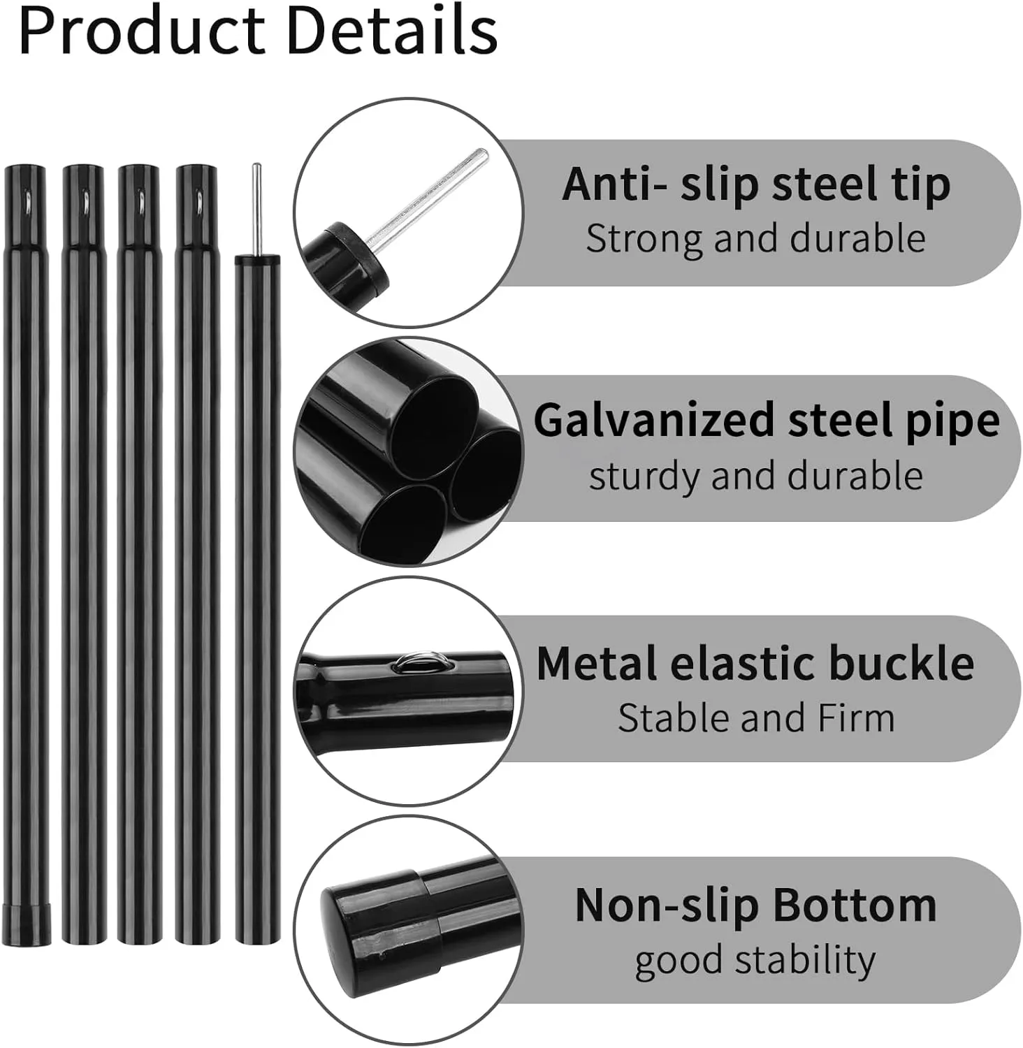 Neween Heavy Duty Tent Poles for Tarp Adjustable Camping Tarp Poles Set of 2, 74.8in Collapsible Tent Pole with a Diameter of 1in for Backpacking Hiking Awning Canopy Rain Fly Shelter (Black)