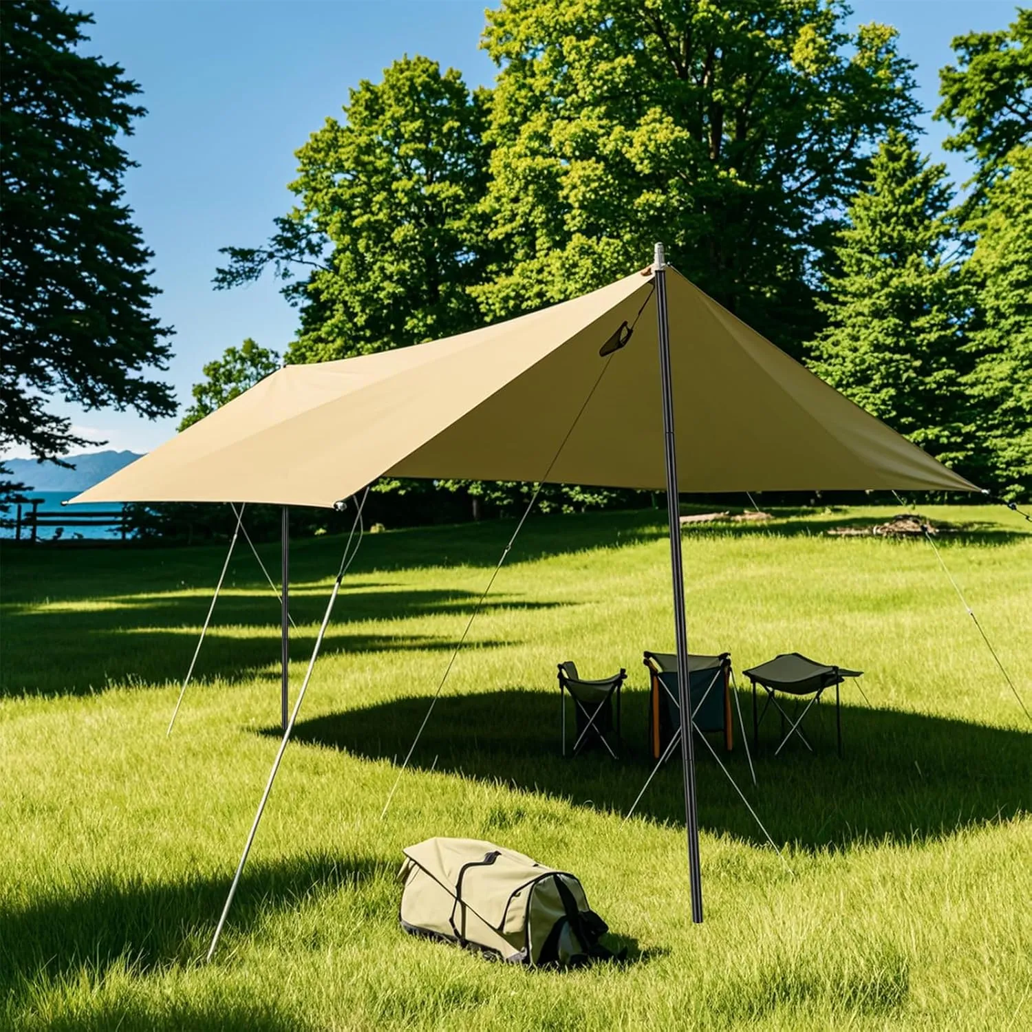 Neween Heavy Duty Tent Poles for Tarp Adjustable Camping Tarp Poles Set of 2, 74.8in Collapsible Tent Pole with a Diameter of 1in for Backpacking Hiking Awning Canopy Rain Fly Shelter (Black)