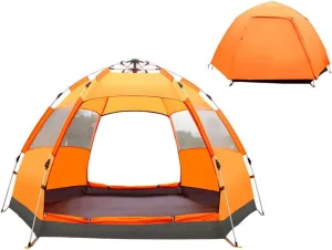 NIEH Automatic Opening Tent, Hexangular Hydraulic Big Tent for 4-6 Person, Rainproof and Sunscreen Family Camping Tent for Outdoor Camping,Orange