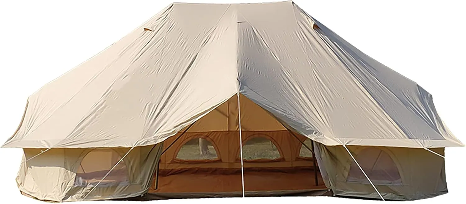 NIEH Outdoor Bell Tent 4-Season Luxury Large Yurt Tents 6 Meters 3 Doors Portable Glamping Bell Tent 8-12 Persons Cotton Canvas Tent with Hook for Family Camping Hiking Hello