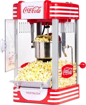 Nostalgia Coca-Cola Popcorn Maker Machine - Professional Tabletop With 2.5 Oz Kettle Makes Up to 10 Cups - Vintage Popcorn Machine Movie Theater Style - Coke Red