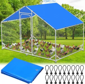 Nuanchu Chicken Coop Cover Waterproof and UV, 11.3 * 6.3 FT Chicken Run Cover for Winter with 18 Ball Bungees Cords Coop Tarp Shade Cloth for Large Coop Walk in Run Pen(Blue)