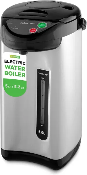 NutriChef 5.2 Qt Electric Water Kettle, Quick Heating, 5 Liter Digital Kettle with 5 Temperature Settings, Safety Lock, Stainless Steel, 3 Dispensing Options, Easy to Clean, 11"x19"x11"