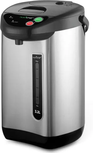 NutriChef Hot Water Urn Pot - Insulated Stainless Steel, Manual & Auto Dispense, Safety Lock Shutoff 3.38 QT- Auto Shut Off
