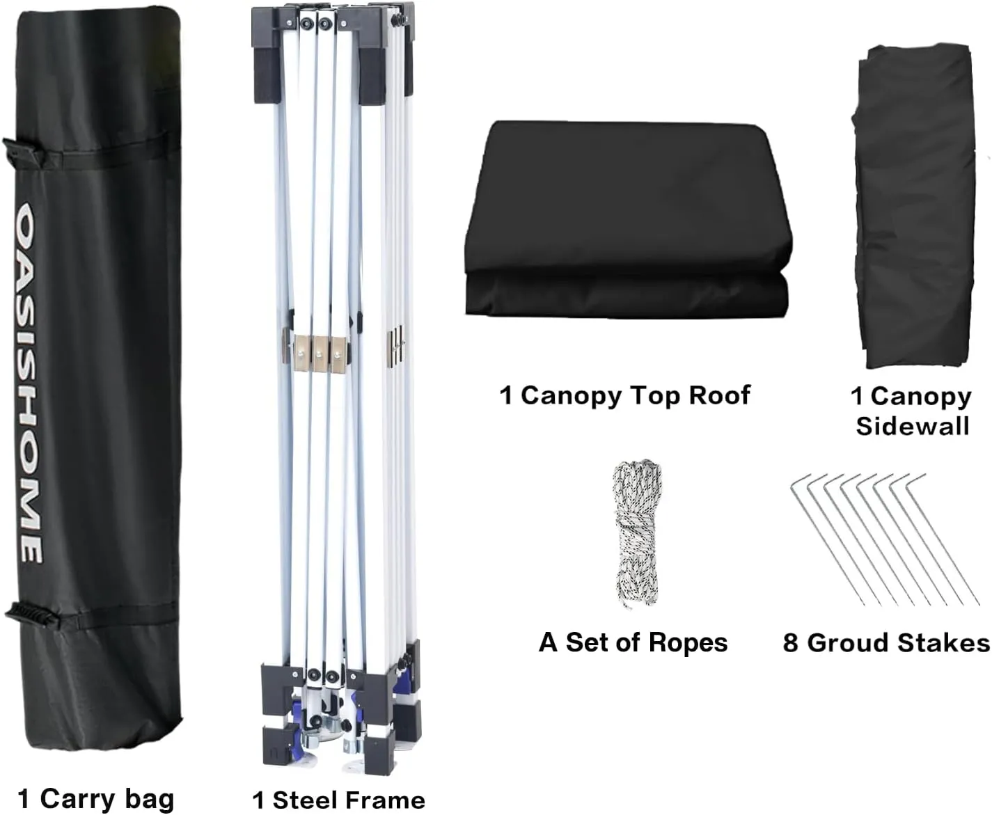 OASISHOME Pop-up Portable Outdoor Canopy Tent 10'x10' Instant Gazebo, with 1 Sidewall, Carry Bag, Stakes, Ropes, for Outdoor/Beach/Patio/Wedding Parties and Commercial Events (10FTx10FT, Blue)