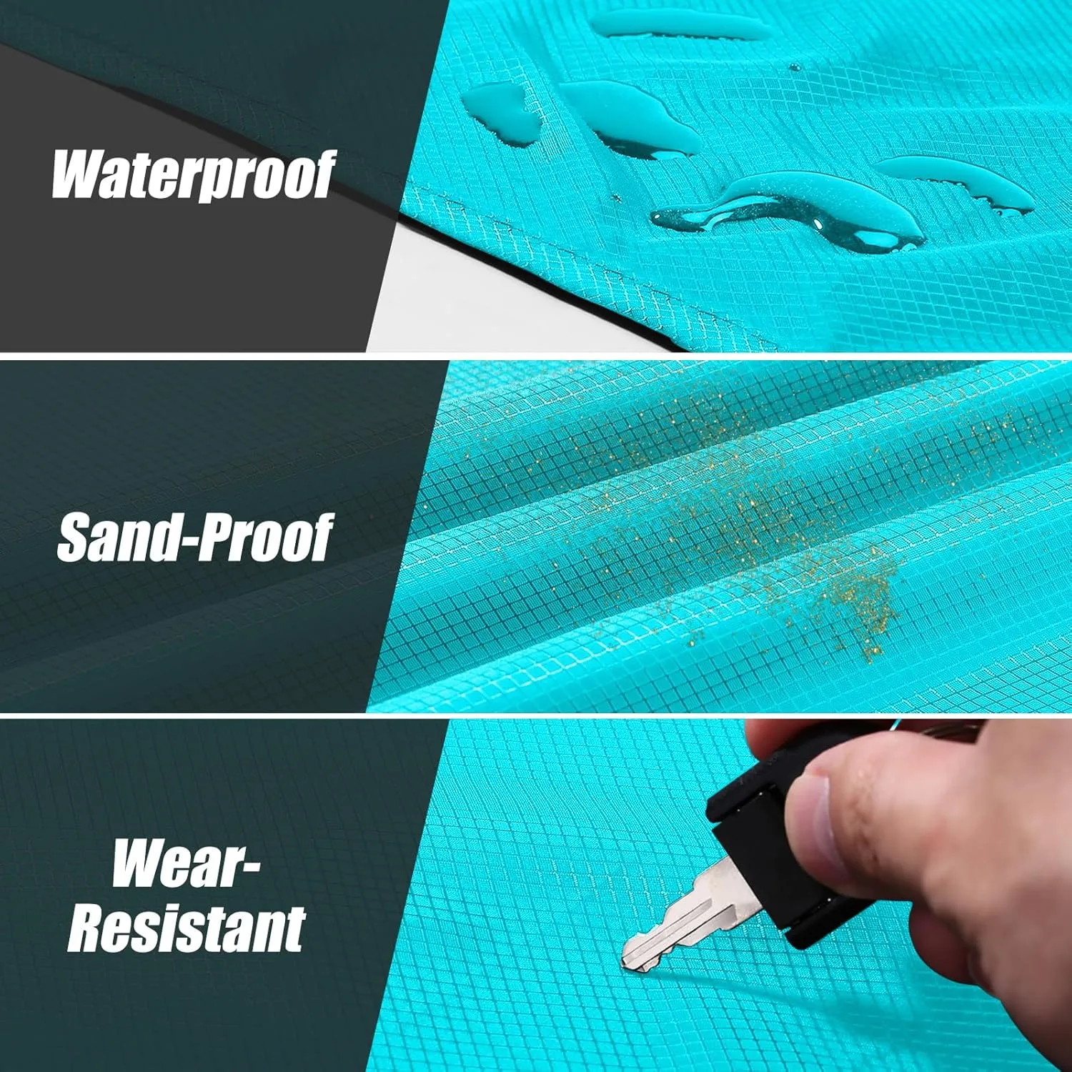 Odoland Pocket Blanket Picnic Blanket, 71" x 63" SandProof Waterproof Outdoor Beach Blanket with Portable Bag, Foldable Lightweight Sand Free Quick Drying Mat for Hiking Camping Travel, Lake Blue