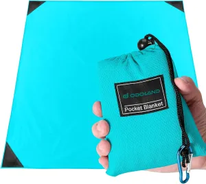 Odoland Pocket Blanket Picnic Blanket, 71" x 63" SandProof Waterproof Outdoor Beach Blanket with Portable Bag, Foldable Lightweight Sand Free Quick Drying Mat for Hiking Camping Travel, Lake Blue