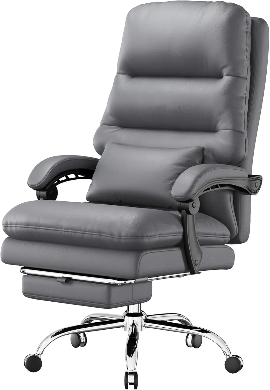 Office Chair, Big and Tall Office Desk Chair, Ergonomic Office Chair, 400LBS PU Leather Computer Chairs, Executive Chair with Foot Rest and Lumbar Pillow (Premium Grey)