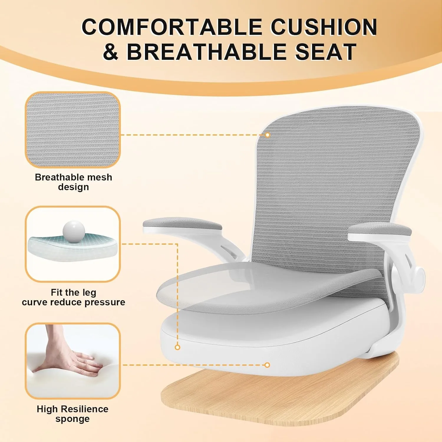 Office Chair, Ergonomic Desk Chairs 330LBS Capacity High Back Mesh Computer Chair with Flip-up Armrests, Comfy Work with Adjustable Lumbar Support, Rolling Swivel Executive Task