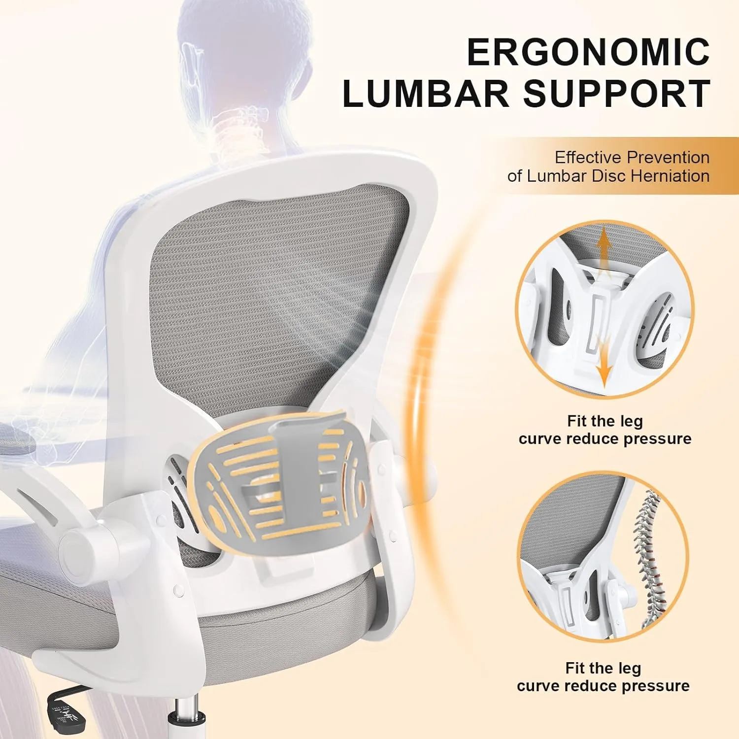 Office Chair, Ergonomic Desk Chairs 330LBS Capacity High Back Mesh Computer Chair with Flip-up Armrests, Comfy Work with Adjustable Lumbar Support, Rolling Swivel Executive Task