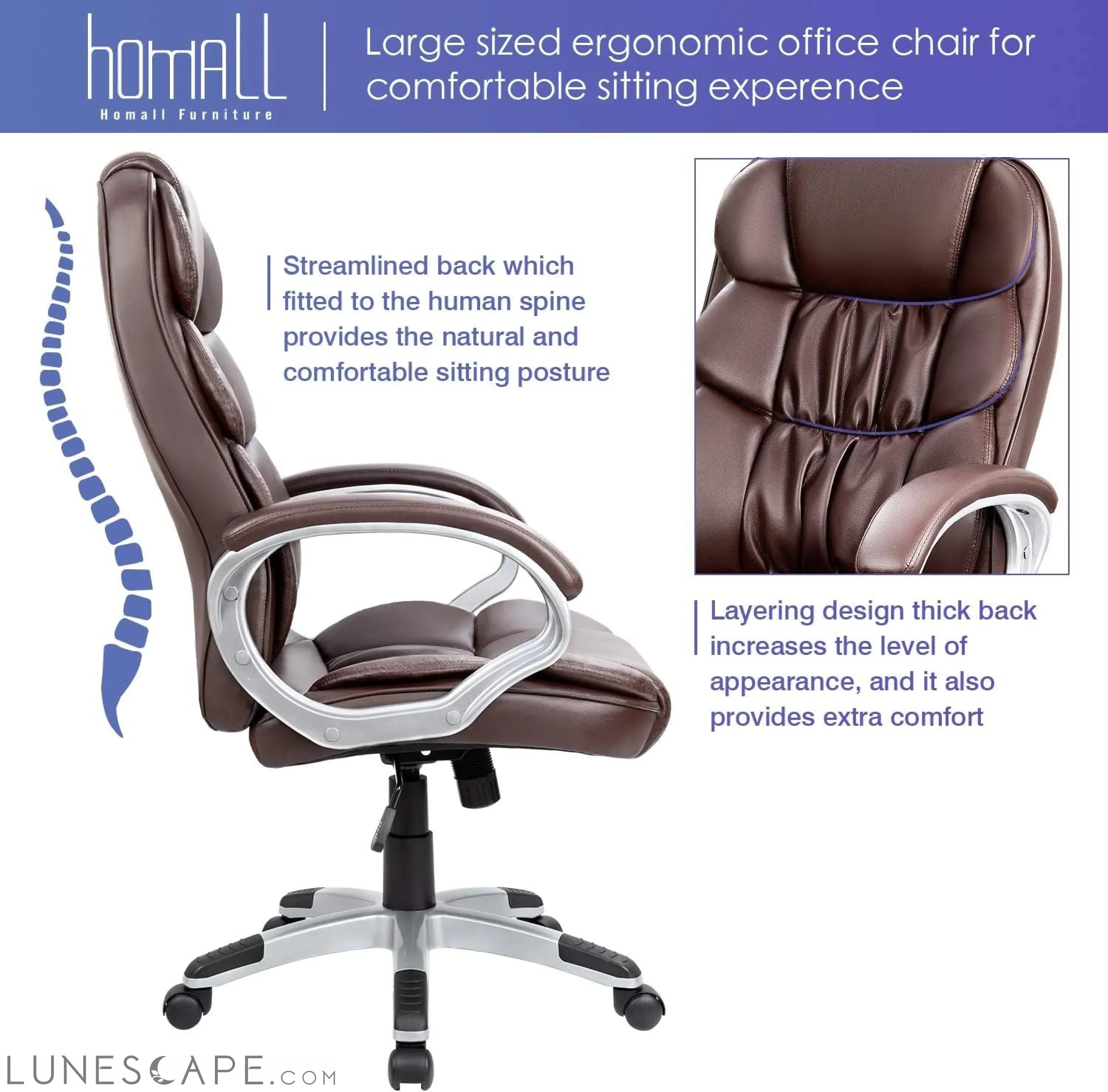 Office Chair High Back Computer Chair Ergonomic Desk Chair, PU Leather