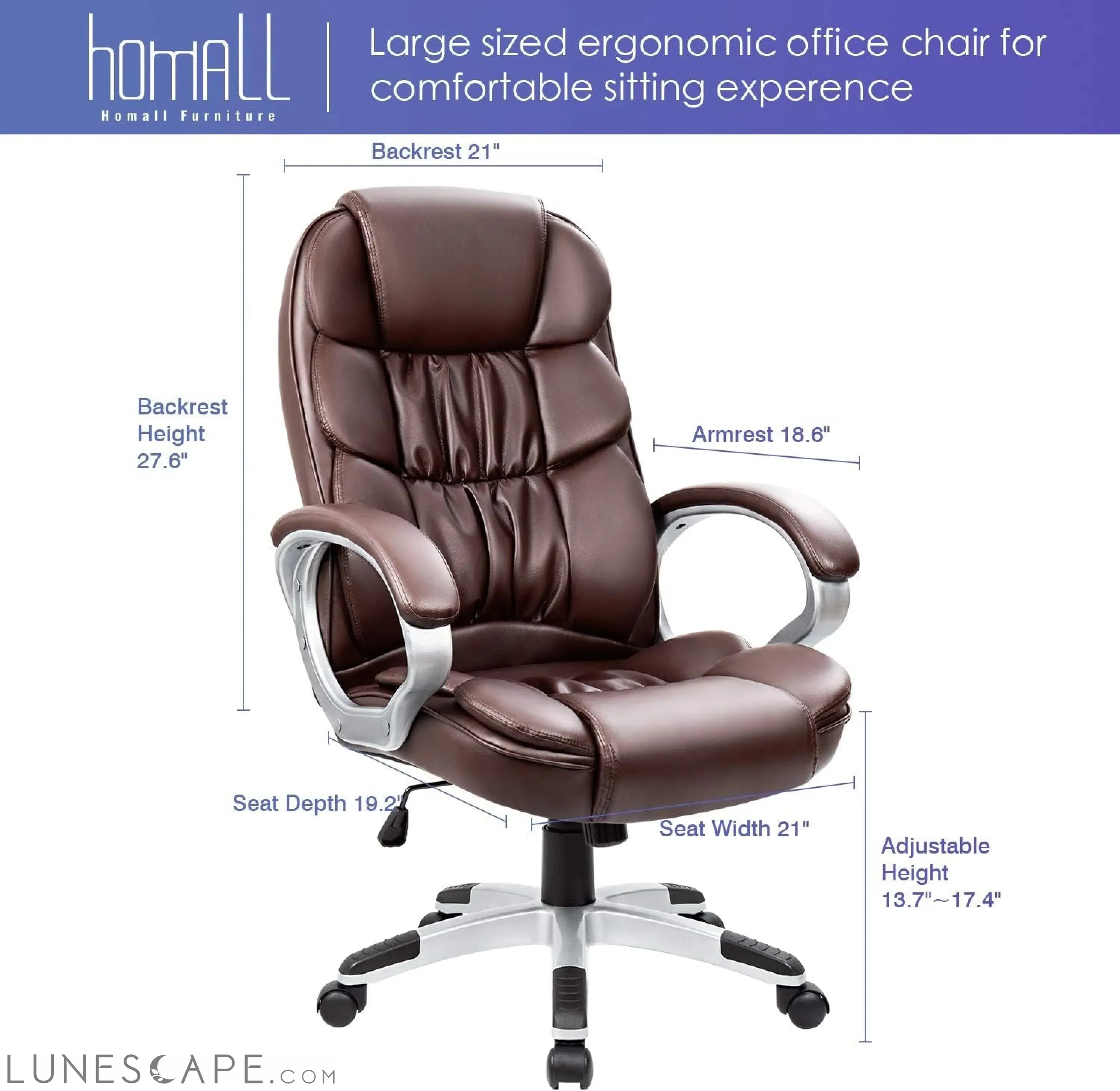 Office Chair High Back Computer Chair Ergonomic Desk Chair, PU Leather