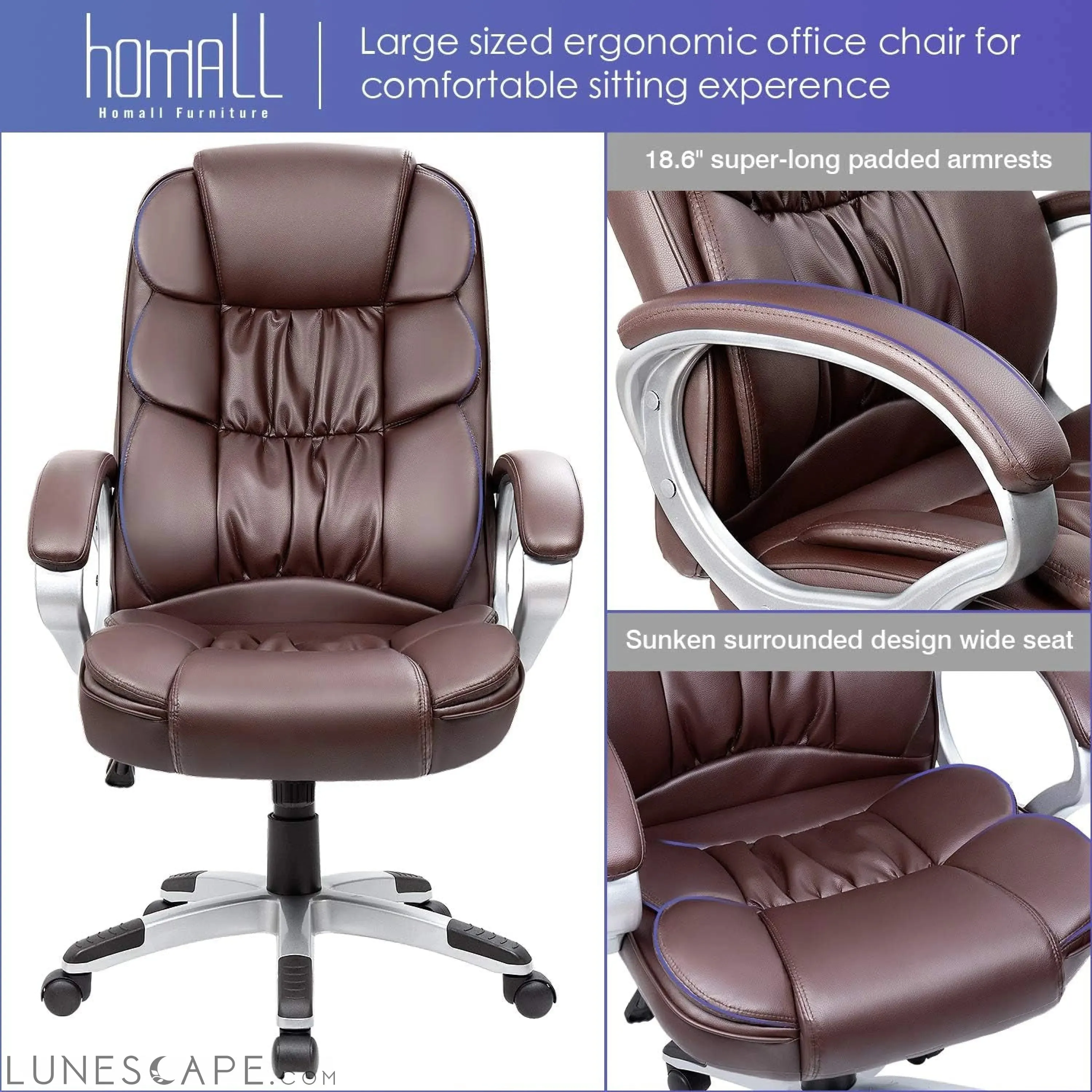 Office Chair High Back Computer Chair Ergonomic Desk Chair, PU Leather