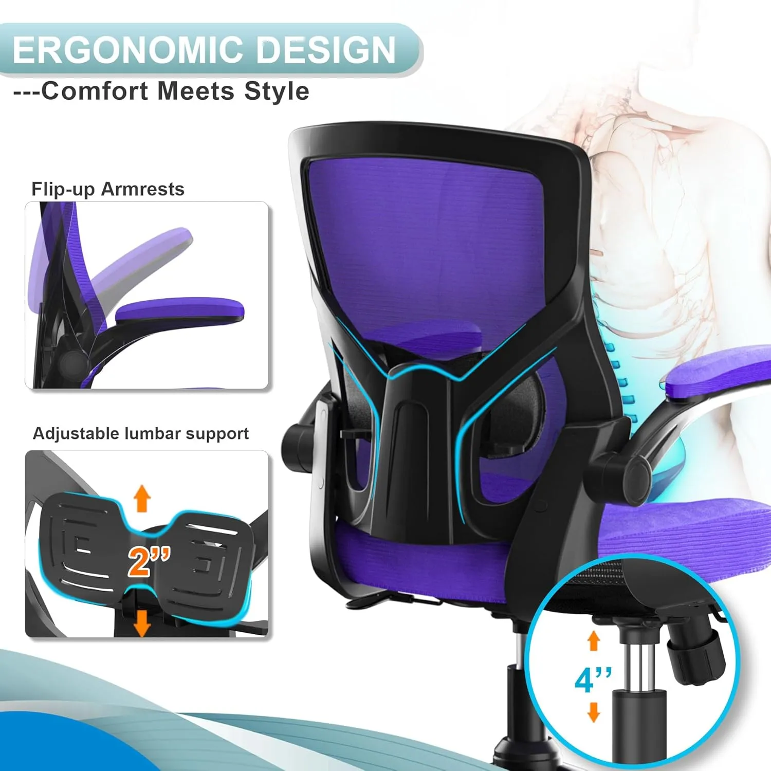 Office Chair, High Back Desk Chair Adjustable Height and Ergonomic Design Home Office Computer Chair Executive Lumbar Support Padded Flip-up Armrest Swivel Task Chair