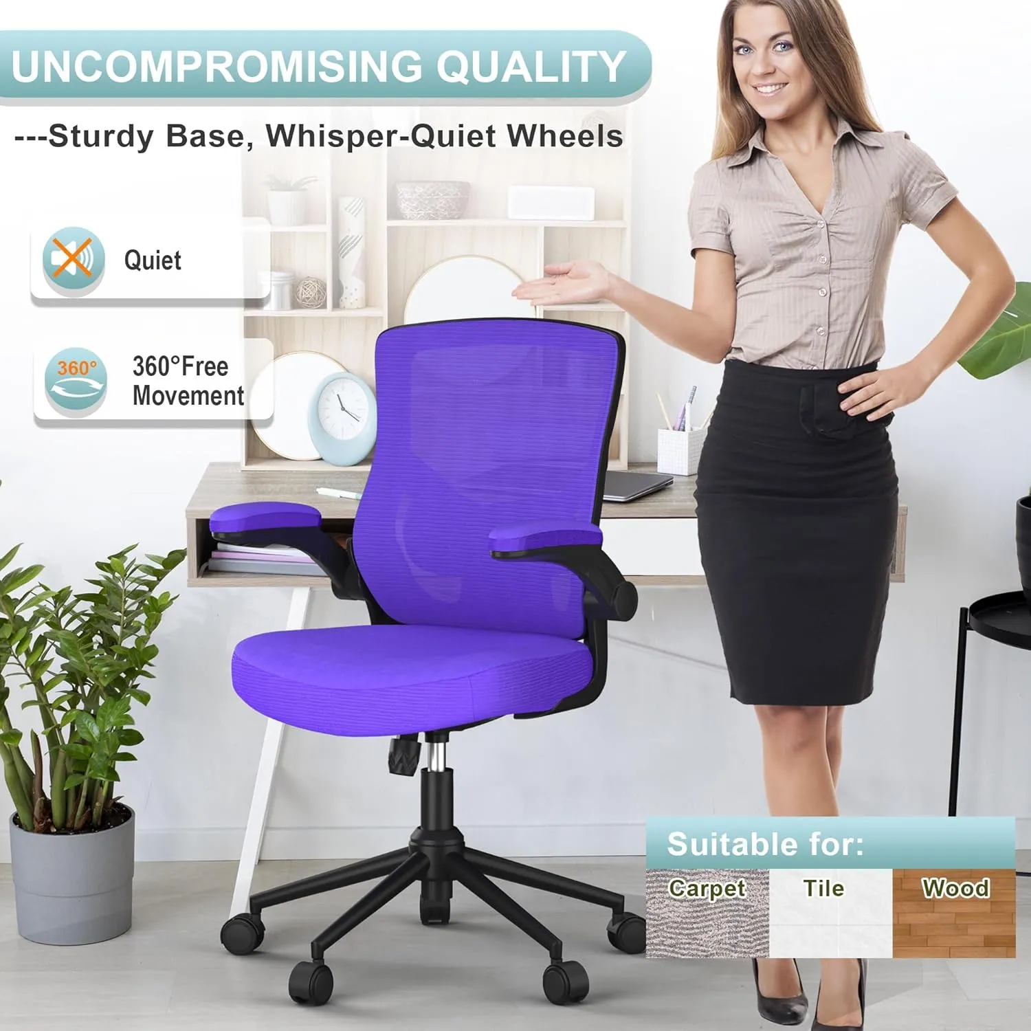 Office Chair, High Back Desk Chair Adjustable Height and Ergonomic Design Home Office Computer Chair Executive Lumbar Support Padded Flip-up Armrest Swivel Task Chair