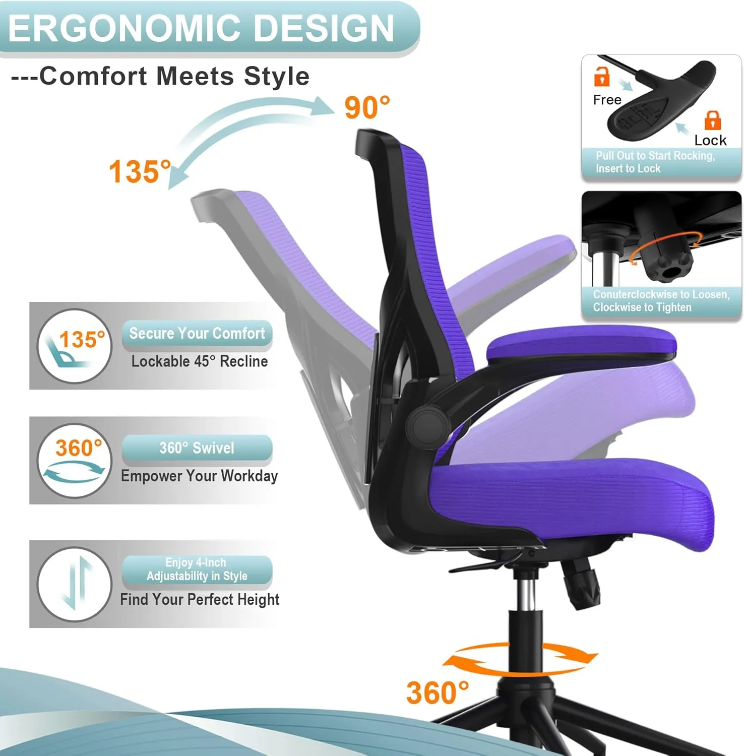 Office Chair, High Back Desk Chair Adjustable Height and Ergonomic Design Home Office Computer Chair Executive Lumbar Support Padded Flip-up Armrest Swivel Task Chair