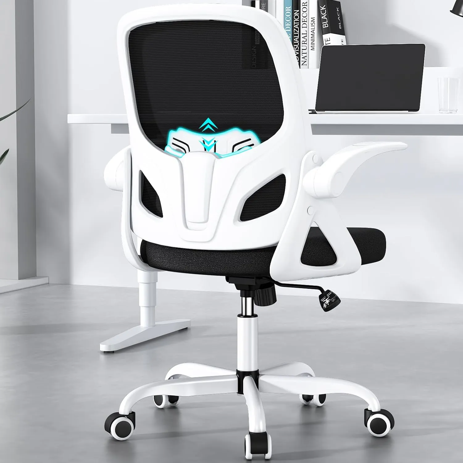 Office Desk Chair with Lumbar Support, Ergonomic Mesh Office Chair with Wheels and Flip-up Armrests, Adjustable Height Swivel Computer Chair for Home and Office, KBGY255