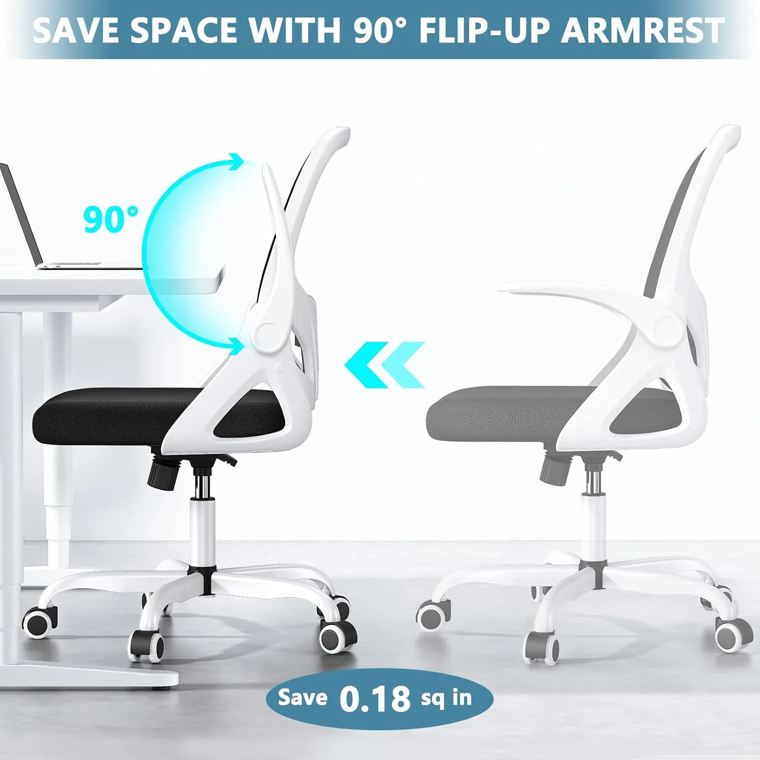 Office Desk Chair with Lumbar Support, Ergonomic Mesh Office Chair with Wheels and Flip-up Armrests, Adjustable Height Swivel Computer Chair for Home and Office, KBGY255