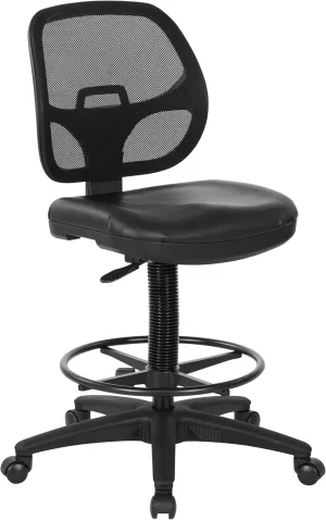 Office Star DC Series Deluxe Breathable Mesh Back Ergonomic Drafting Chair with Lumbar Support and Adjustable Footring, Black Vinyl