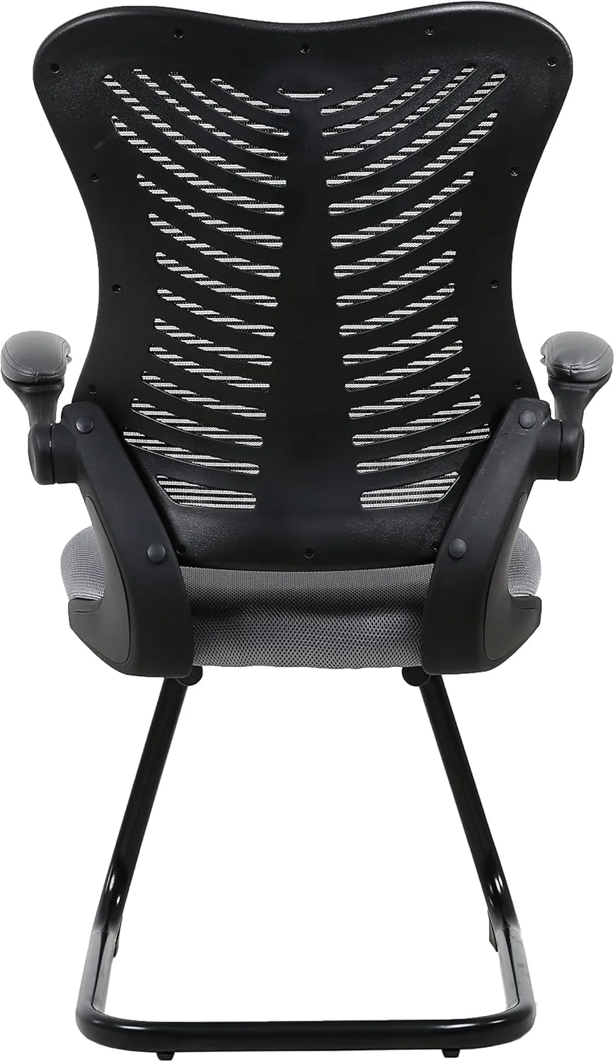 OfficeFactor Reception Guest Office Chairs with Flip Up Arms – Comfortable Mesh, Ergonomic Contour, Modern Convertible Furniture for Visitors, Meeting Groups 300 Lbs Rated (Gray)